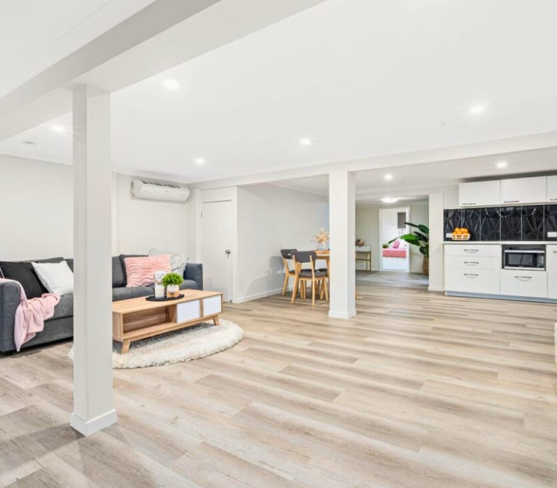 Spacious open-plan layout with lounge, dining and kitchen zones