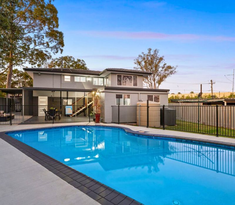 Renovated backyard with pool and landscaped fencing